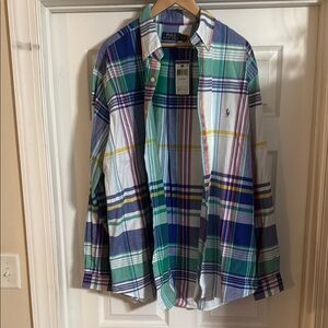 Polo by Ralph Lauren Blue and Green Casual Button Down Shirt